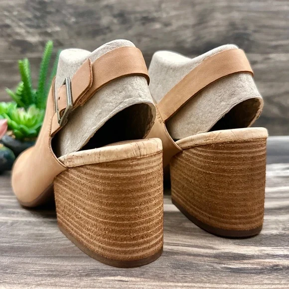 NIB Korks Kork Ease Rayleigh Slingback Block Heel Leather Clogs Natural - Picture 9 of 14